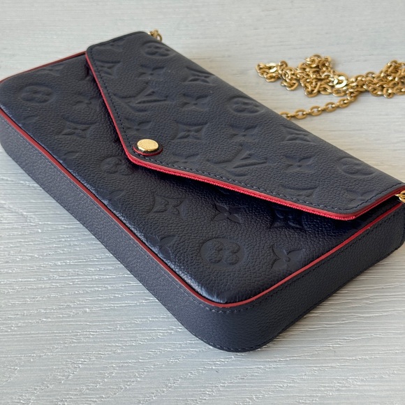 LOUIS VUITTON Felicie Pochette Monogram Empreinte Leather Blue Crossbody Bag - Picture 5 of 11
